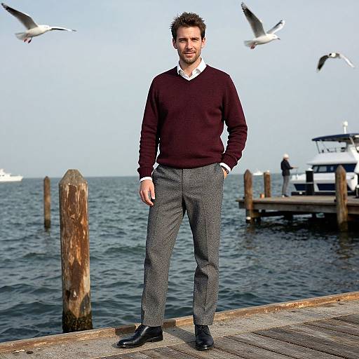 Man in Knit Sweater by Sunlit Docks