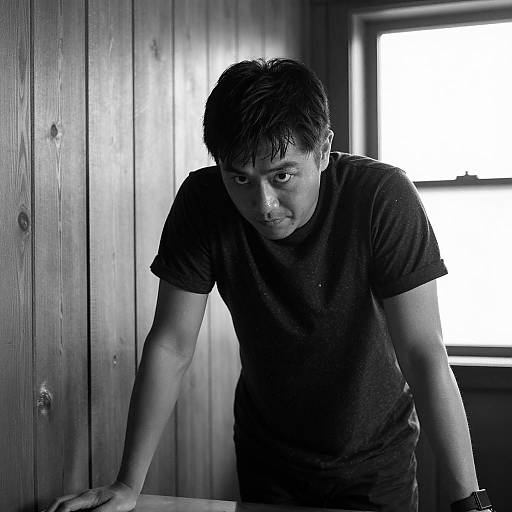 Intense Man in Black-and-White Portrait