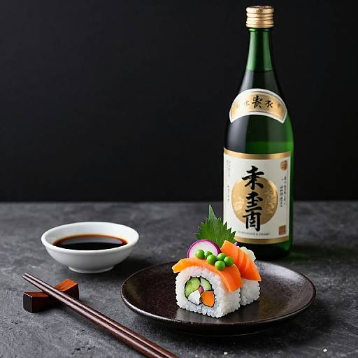 Vibrant Sushi and Sake Still Life