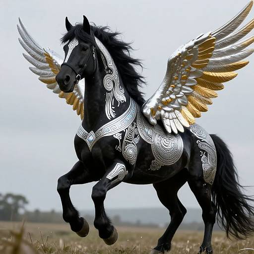 Ornate Nordic Pegasus with Prismatic Wings