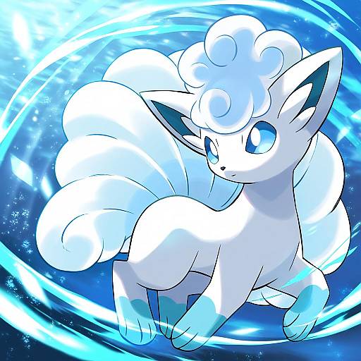 Illustration of Alolan vulpix, pokemon in the style of Kakiko210