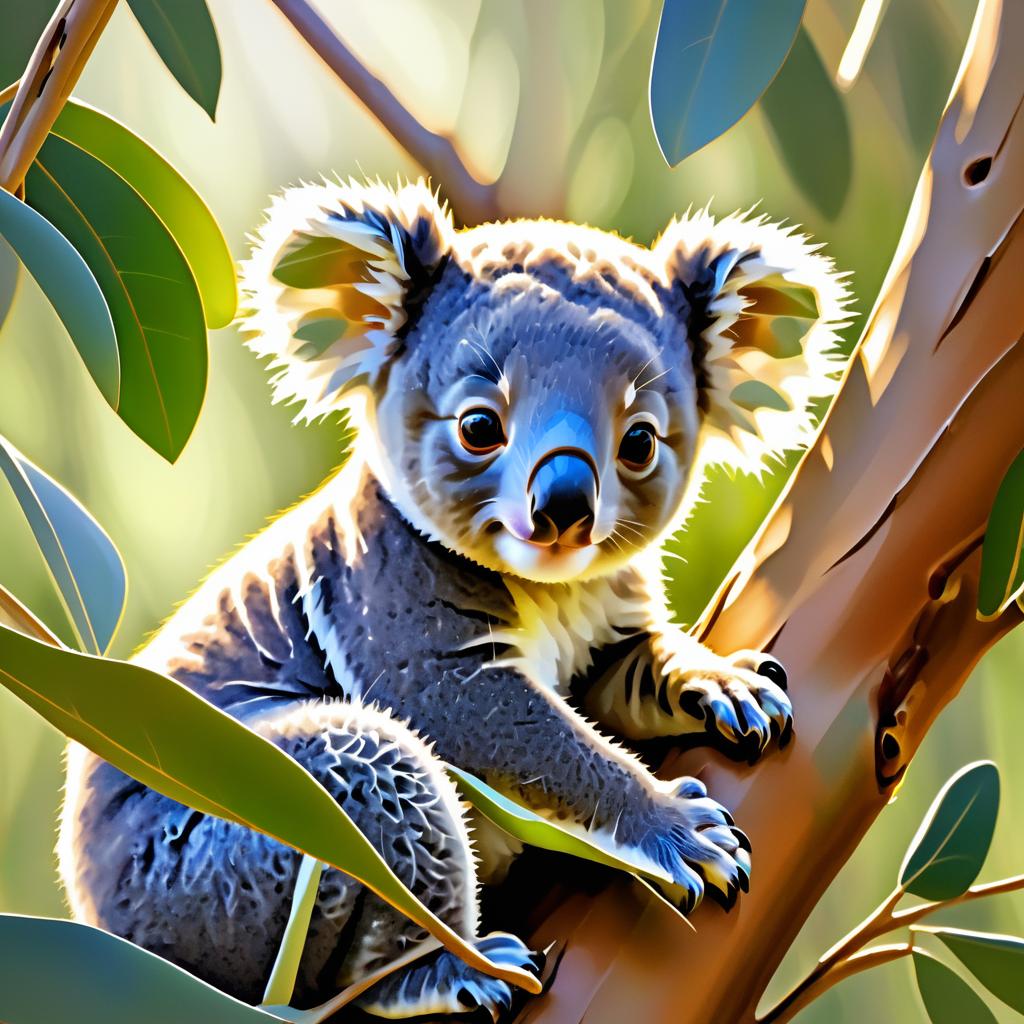 Peaceful Baby Koala in Eucalyptus Tree