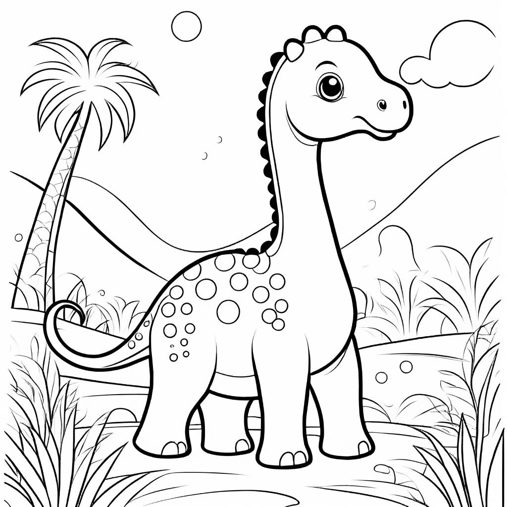 Cute Brachiosaurus Coloring Book Illustration