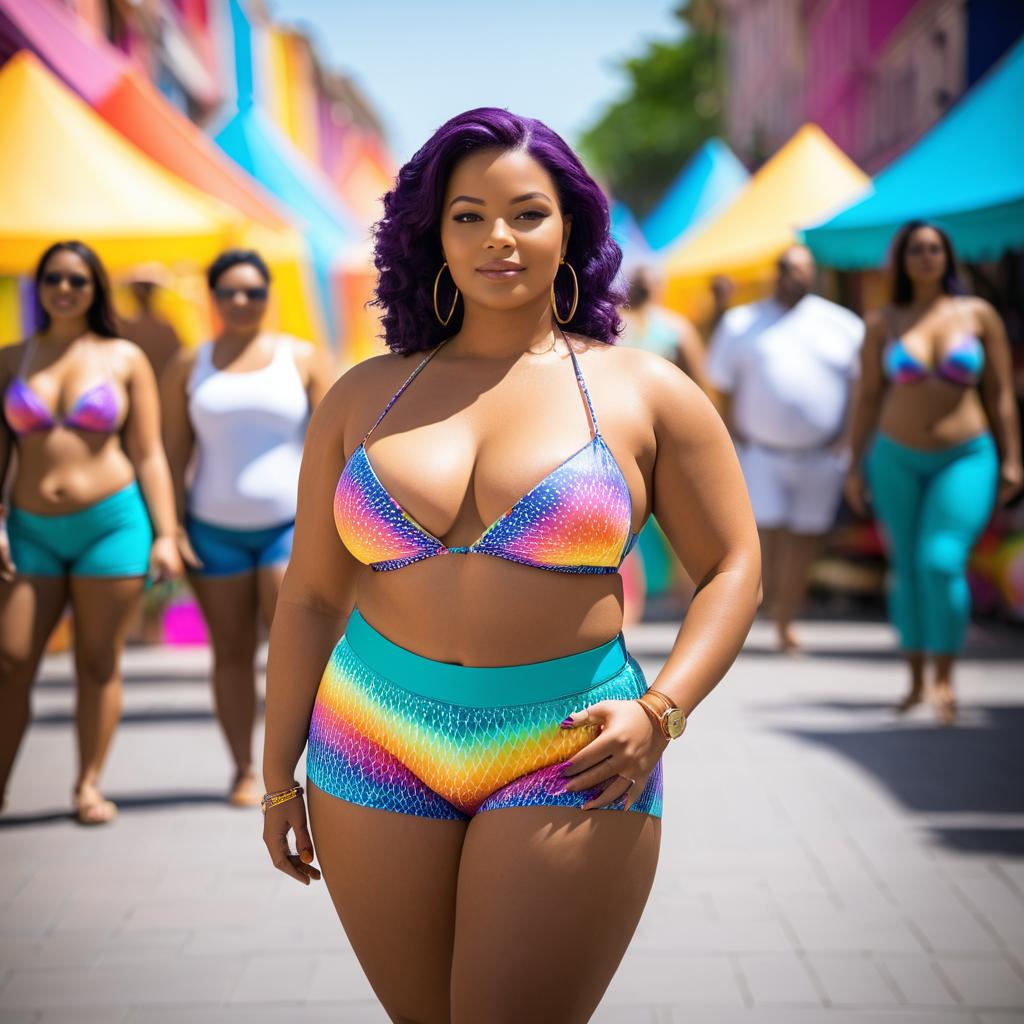 Curvy Woman at Colorful Street Festival