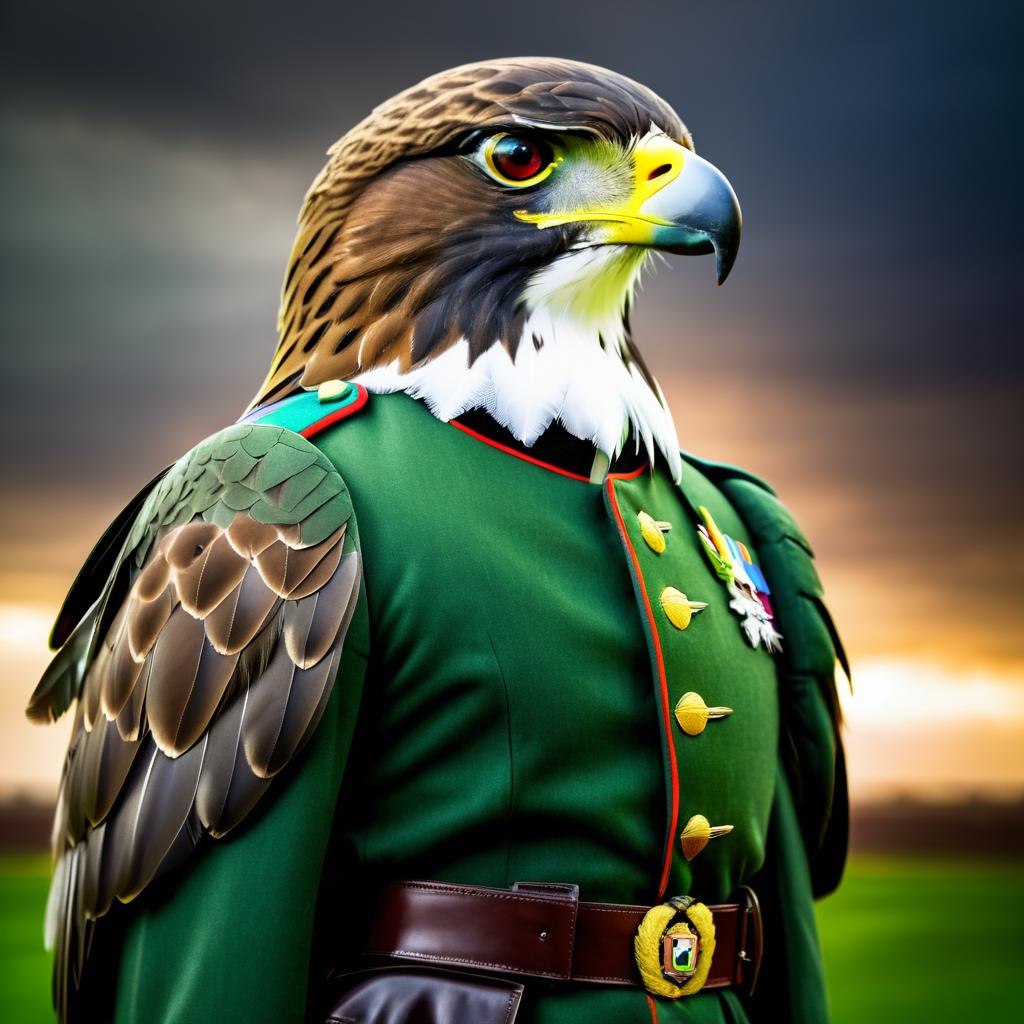 Regal Falcon in Military Uniform Portrait