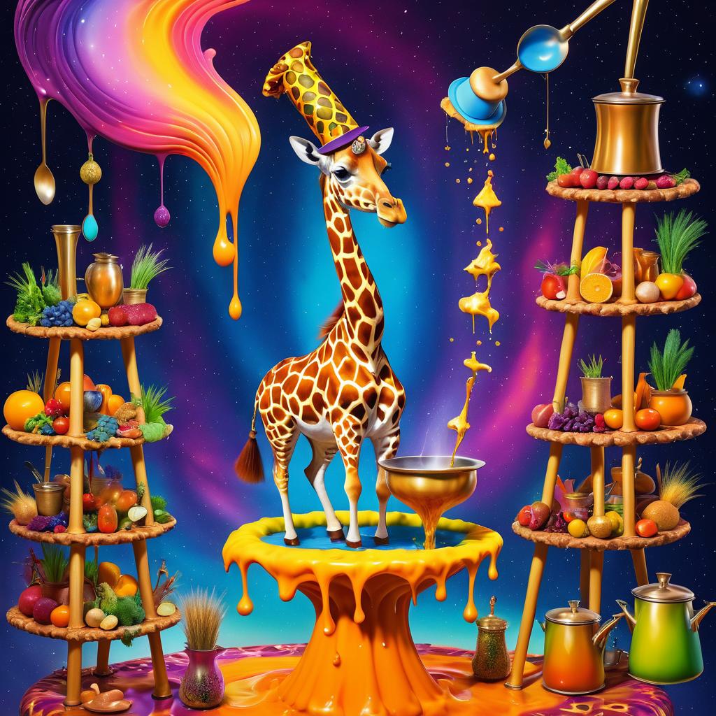 Whimsical Giraffe Magician in Surreal Art