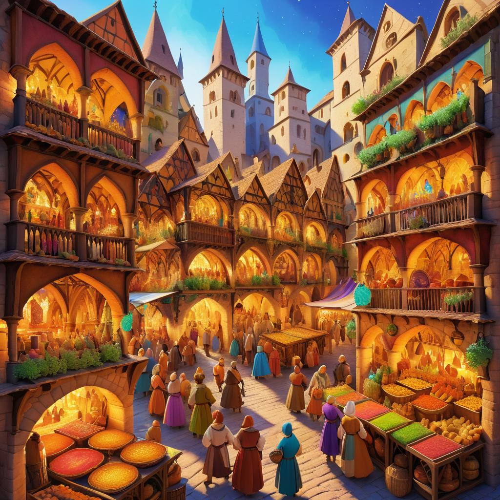 Vibrant Medieval Marketplace Painting