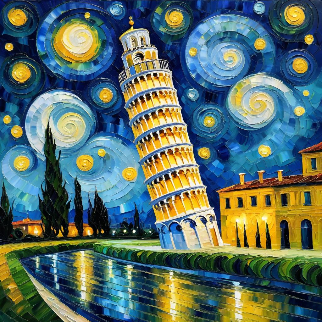 Van Gogh-style Landscape of Pisa Tower