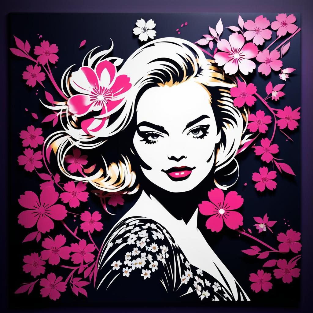 Blooming Sakura Stencil Art of Margot Robbie