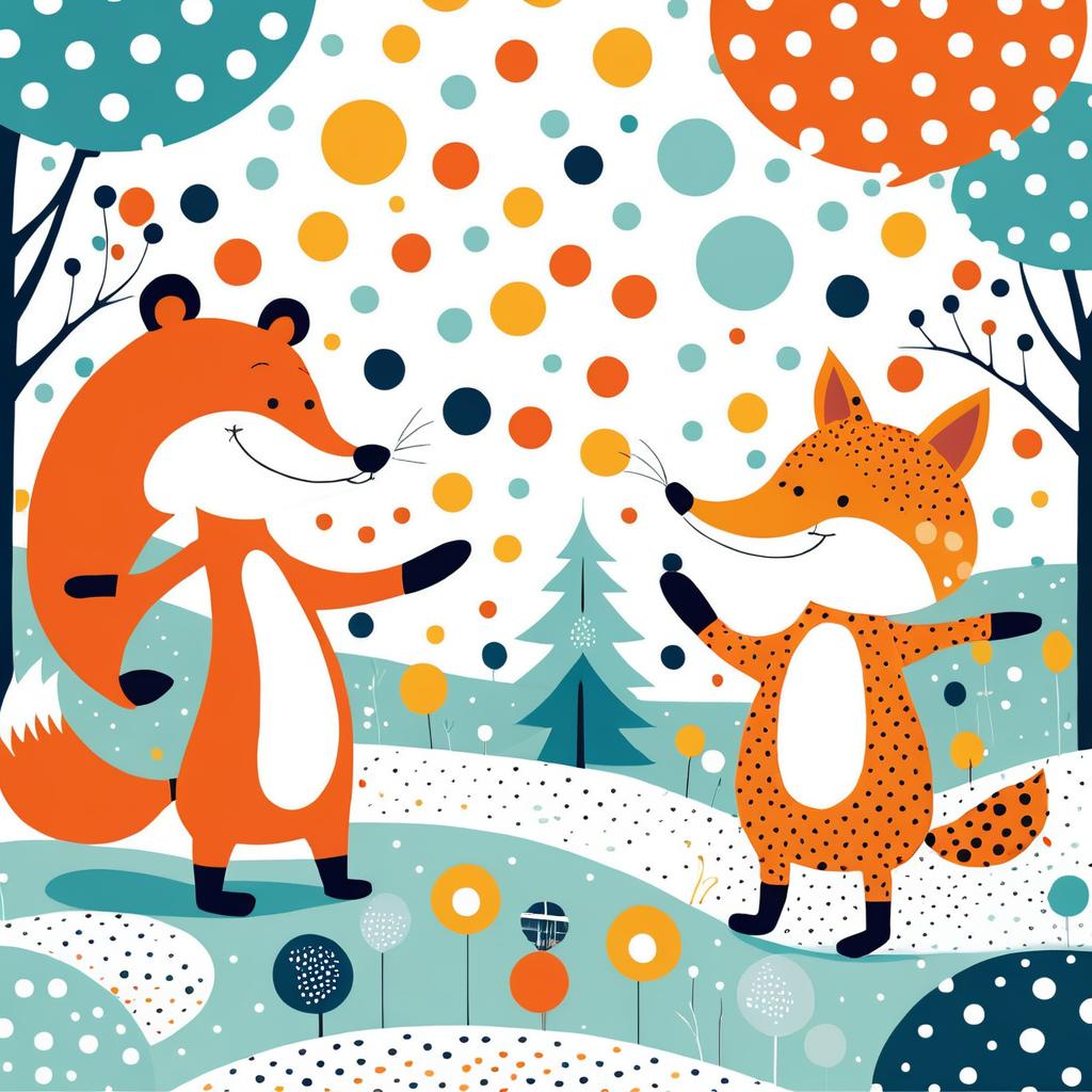 Whimsical Bear and Fox in Polka-Dots