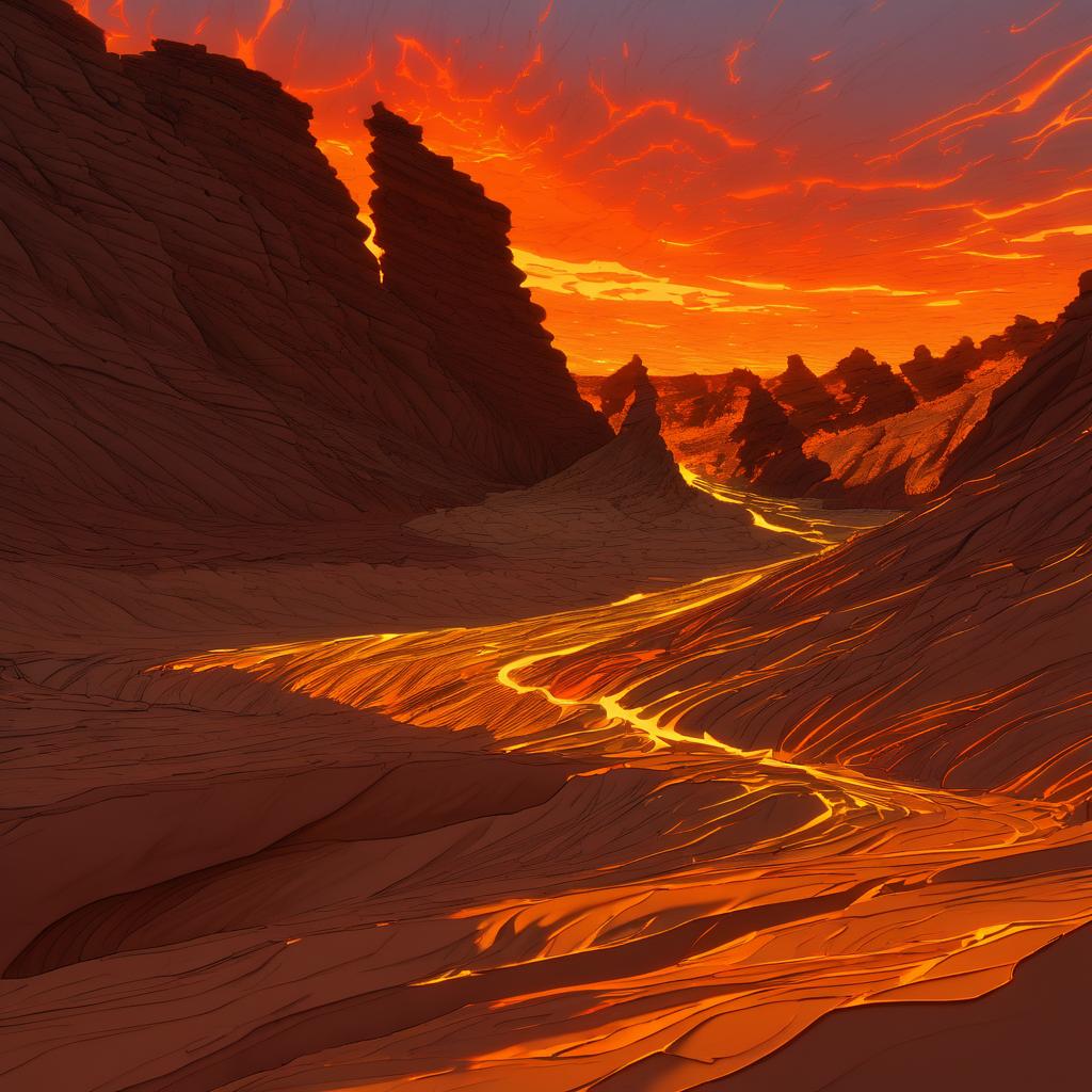 Fiery Dusk in a Molten Ravine