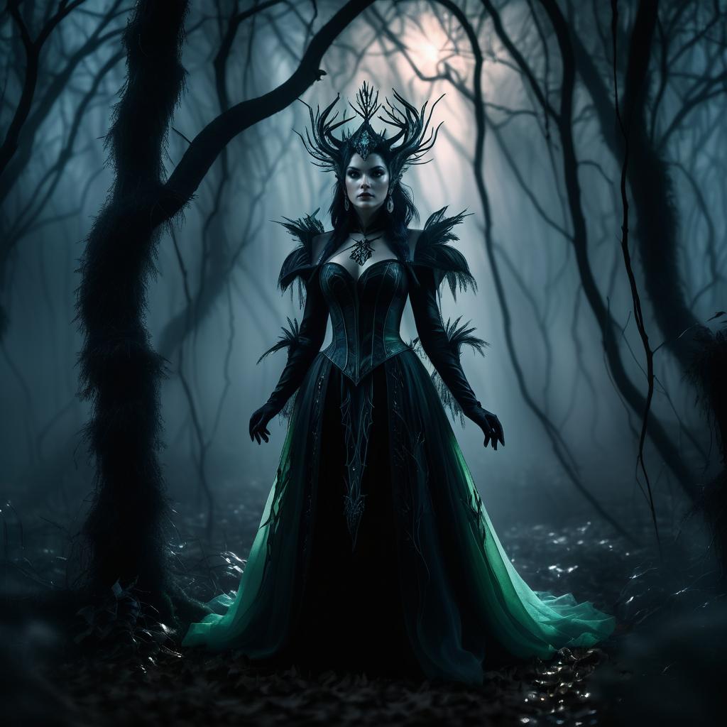 Haunting Sorceress in a Foggy Thicket