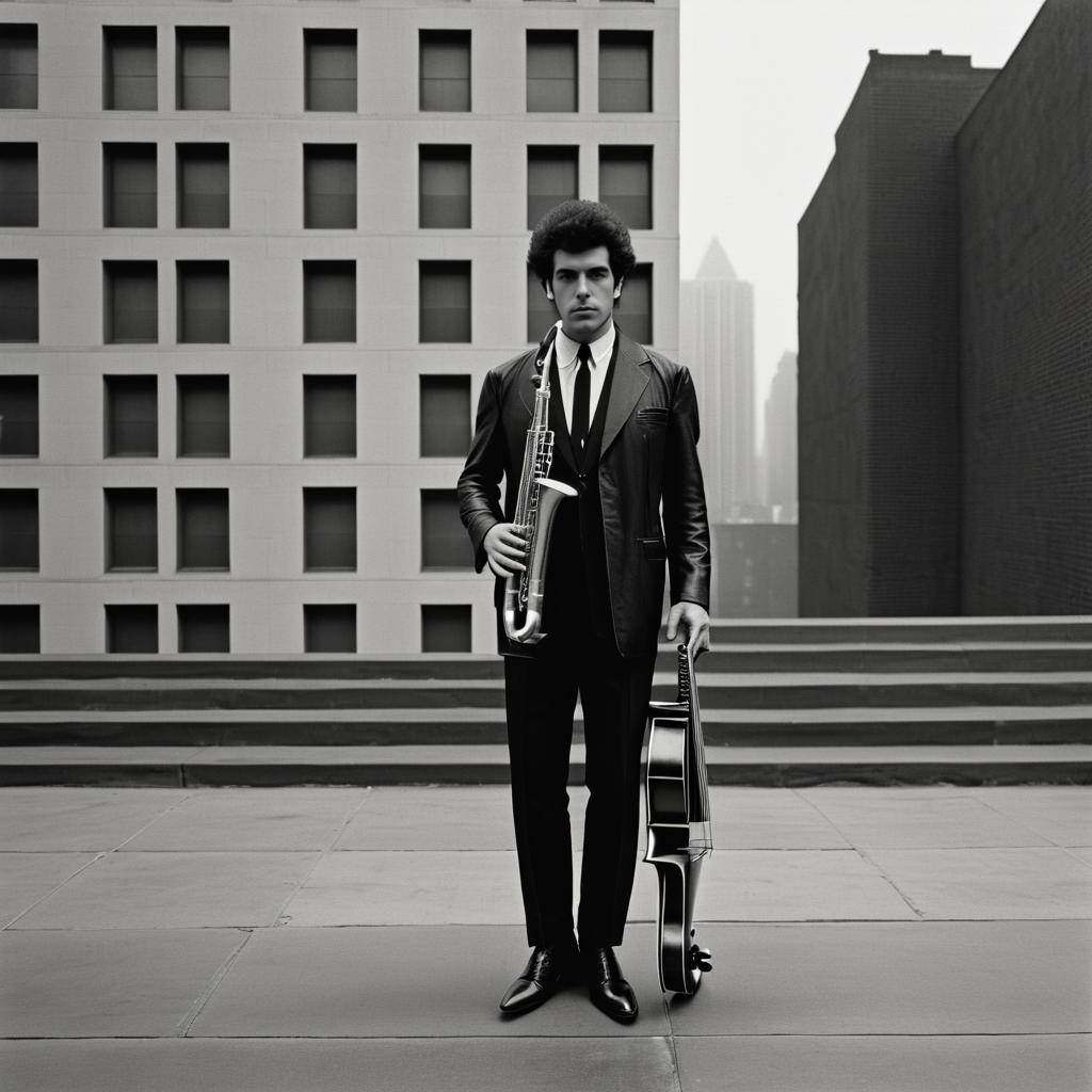 Solitary Musician in Urban Black-and-White