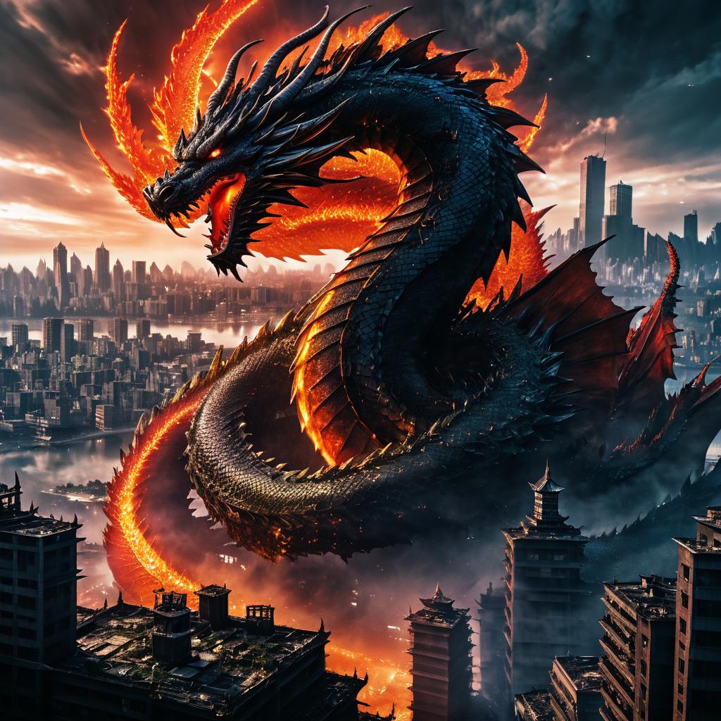 Apocalyptic Dragon Over Ruined City