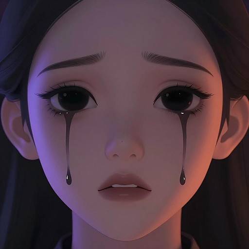 Digital Illustration of Sad Face with Black Tears