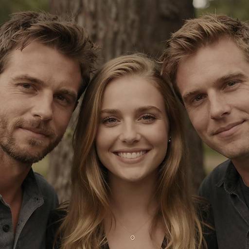 Smiling Trio Outdoors with Warm Brown Tones