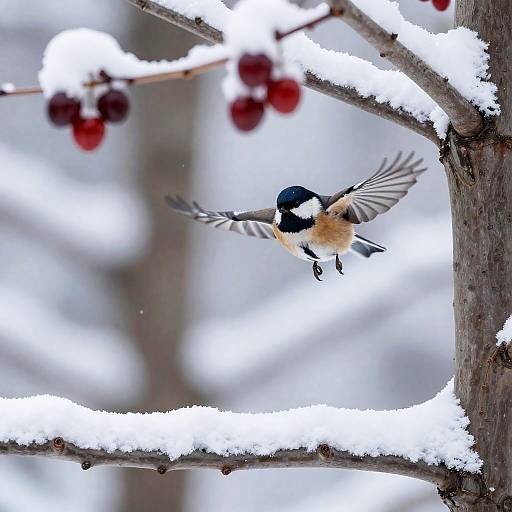 Smoky Indigo Bird on Snowy Branch