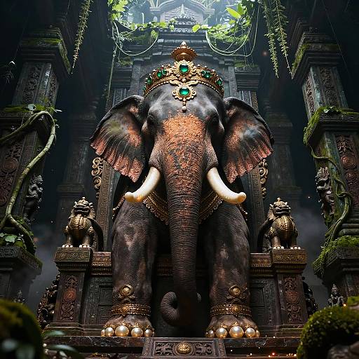 Elephant King in Lush Jungle Throne