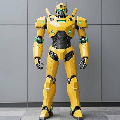 Futuristic Yellow Robot Costume with Glowing Green Lights