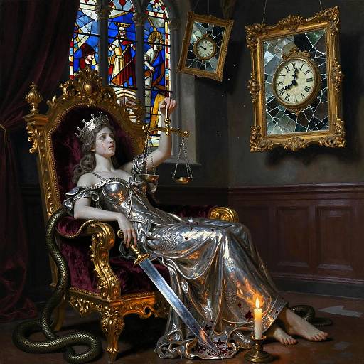 Fallen Justice in Gilded Courtroom