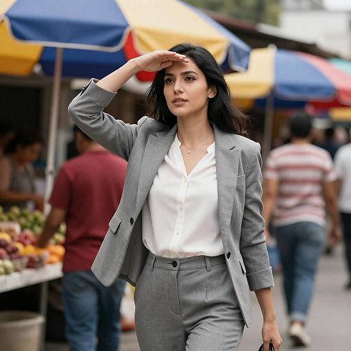 Confident Woman in Vibrant Market Scene