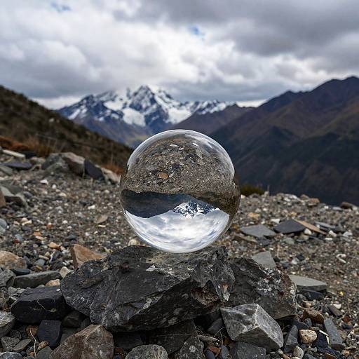 Glass Sphere Reflecting Mountain Peak