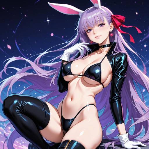 Charming Bunny Girl in Black Bikini
