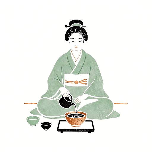 Minimalist Japanese Tea Ceremony Linocut Print