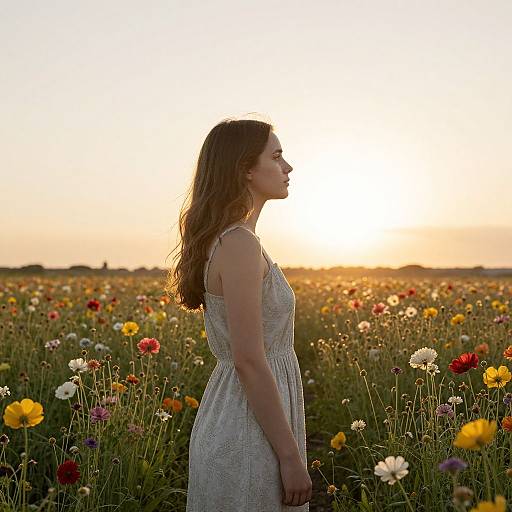 Serene Woman Among Blooming Flowers