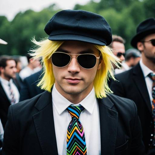 Man in Blonde Wig and Colorful Tie