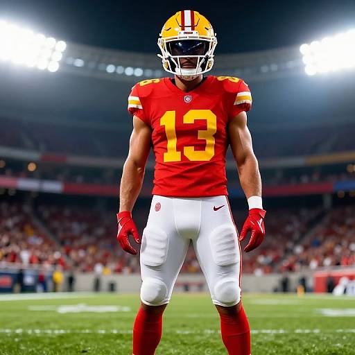 Muscular Football Player in Stadium Lights