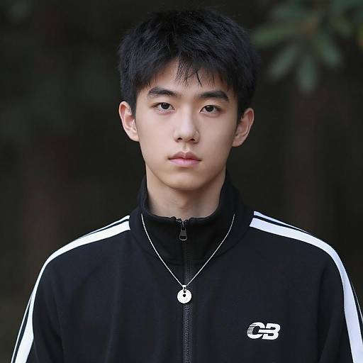 Young Asian Man in Black Tracksuit