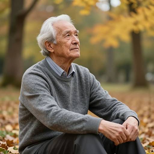 Elderly Reflection in Autumn Nature