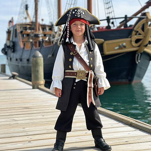 Boy in Pirate Costume on Dock