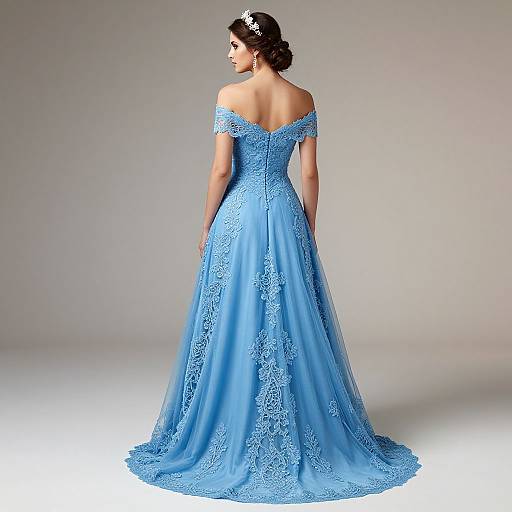 Elegant Back View Blue Wedding Dress