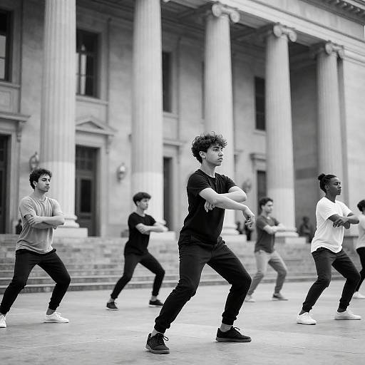 Black-and-White Dancers by Classical Columns