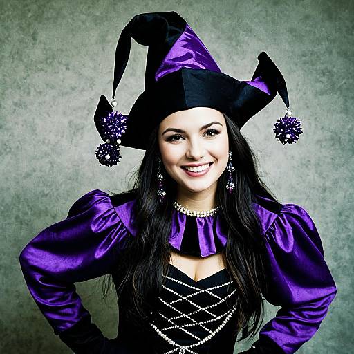 Whimsical Purple Jester Costume Portrait
