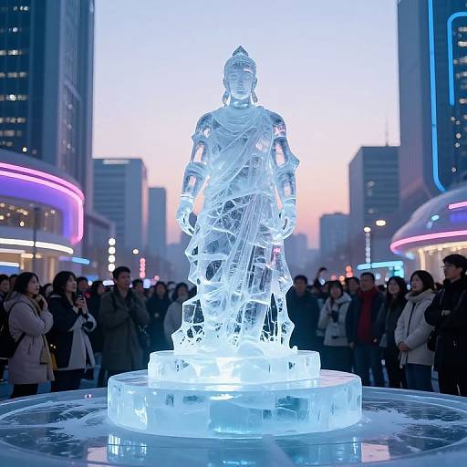 Unmeltable Ice Sculpture in Futuristic City