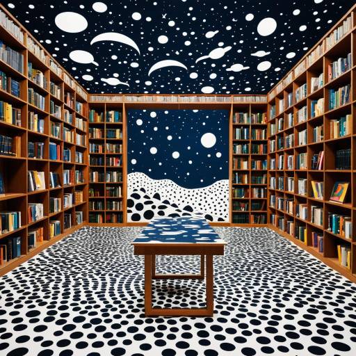 Surreal Library with Abstract Dot Patterns