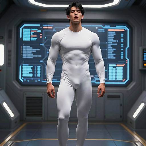 Ultra-Realistic Muscular Male in Spaceship