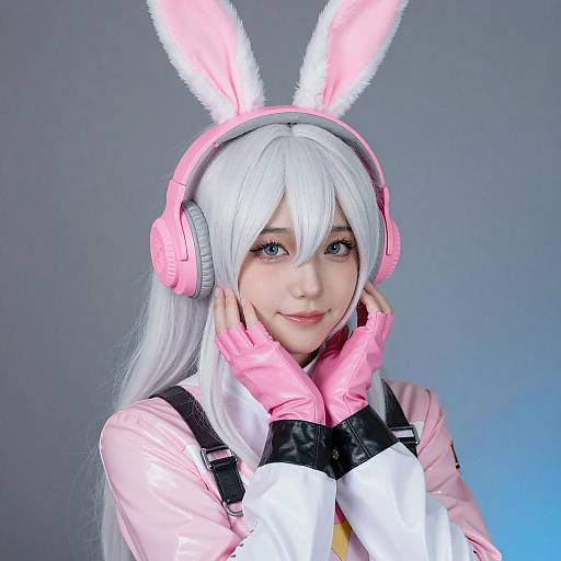Cosplayer with Neon Pink Bunny Ears