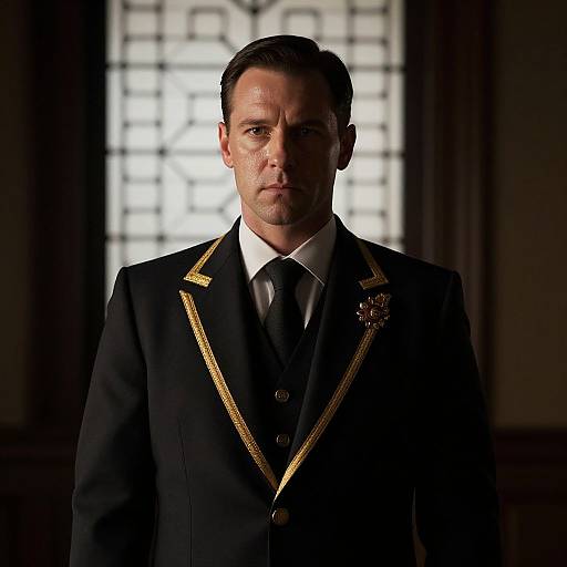 Dramatic Portrait of Man in Gold-Accented Suit