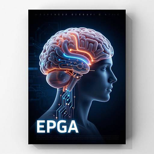 Digital CGI artwork of a neon-lit human head profile with glowing brain circuits, colorful neural pathways, and 