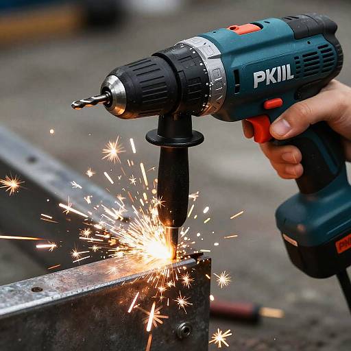 Close-Up Skil Drill Sparks Action