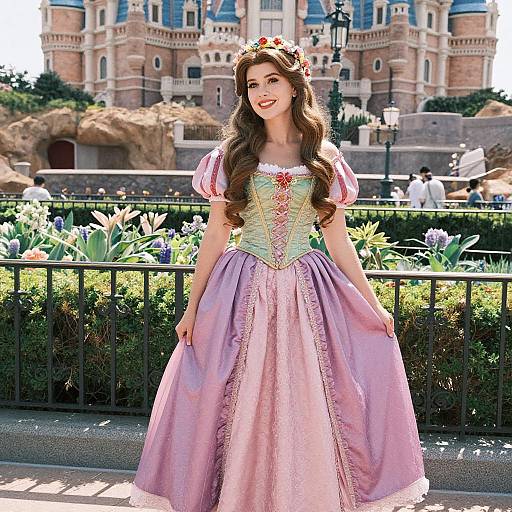 Woman in Rapunzel Costume at Theme Park