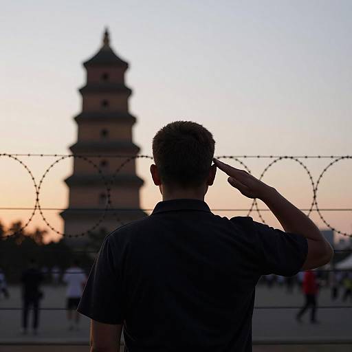 Saluting Man Silhouette at Sunset