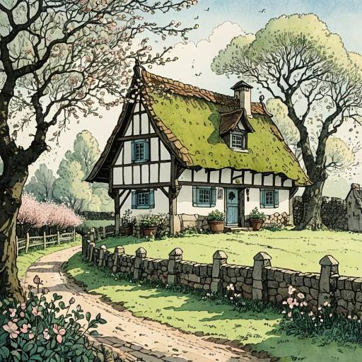 Charming Medieval Dutch Cottage Illustration