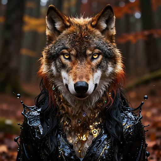 Psychedelic Dark Gold Wolf Portrait