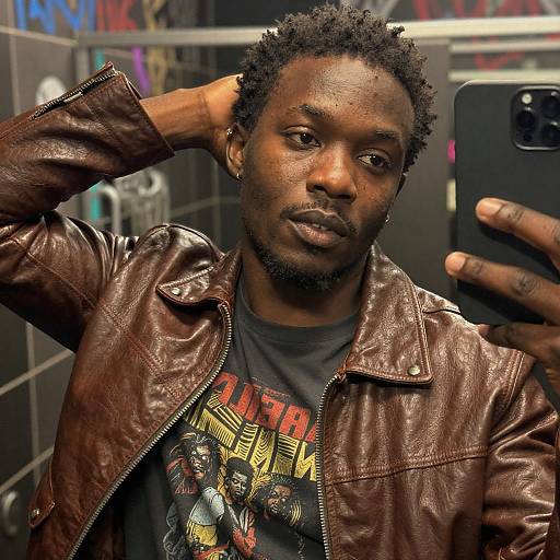 Young Black Man Taking Selfie in Music Venue Bathroom