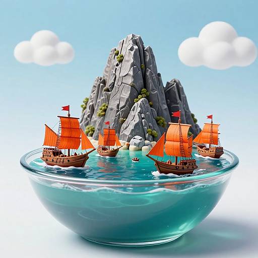 Miniature Seascape in Glass Bowl